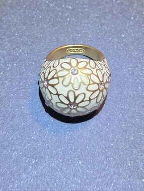Coach Cream Floral Dome Ring with Gold Accents and Crystal Centers